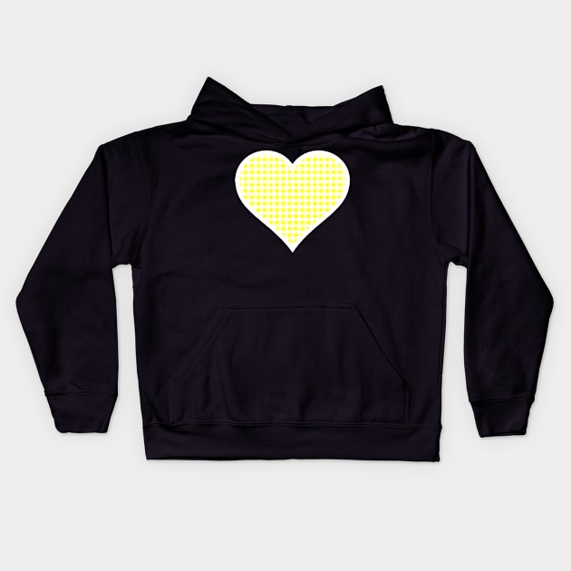 Yellow and White Gingham Heart Kids Hoodie by bumblefuzzies